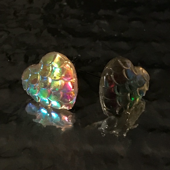 oh lolli by sugar doll Jewelry - Iridescent halogram mermaid earrings heart candy Disney cosplay dollbaby post